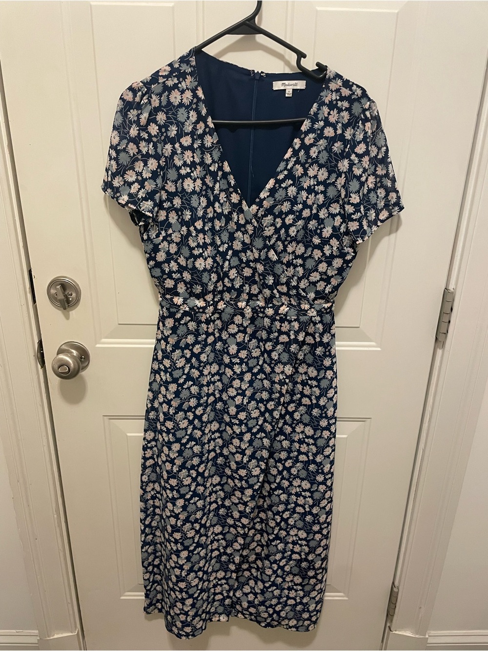 Madewell Navy Blue Floral Wrap-Style Midi Dress